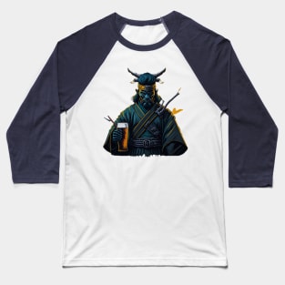 Japanese Samurai and Beer Mug Baseball T-Shirt